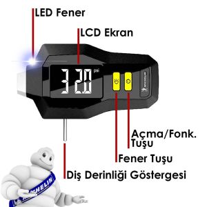 MICHELIN MC12293 Dijital Lastik Basınç ve Derinlik Ölçer 99 Psi