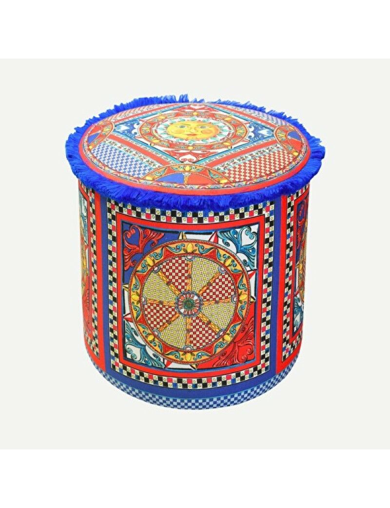 Kırmızı Mavi Kadife Puf 45x45 cm