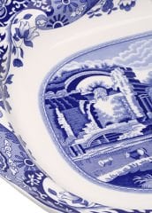 Spode Beyaz Mavi Karışık Desenli Porselen Servis Tabağı