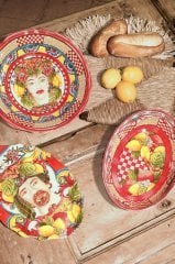 Kırmızı Barok Oval Servis Kasesi 33x23 Cm