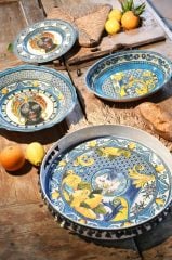 Mavi Barok Oval Servis Kasesi 33x23 Cm