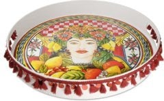 Kırmızı Barok Yuvarlak Tepsi 40 Cm