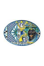 Mavi Barok Oval Servis Tabağı 50x35 Cm