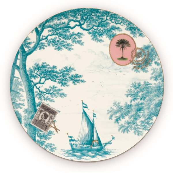 Heritage Turkuaz Gemi Desenli Tabak 23 cm