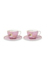 Pembe Kuşlu ikili Çay Fincanı 280 ml - Hediye Kutulu