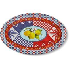 Capri Kırmızı Mavi Oval Servis Tabağı 34*21,5 Cm