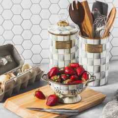 Sterling Check Enamel Canister - Small