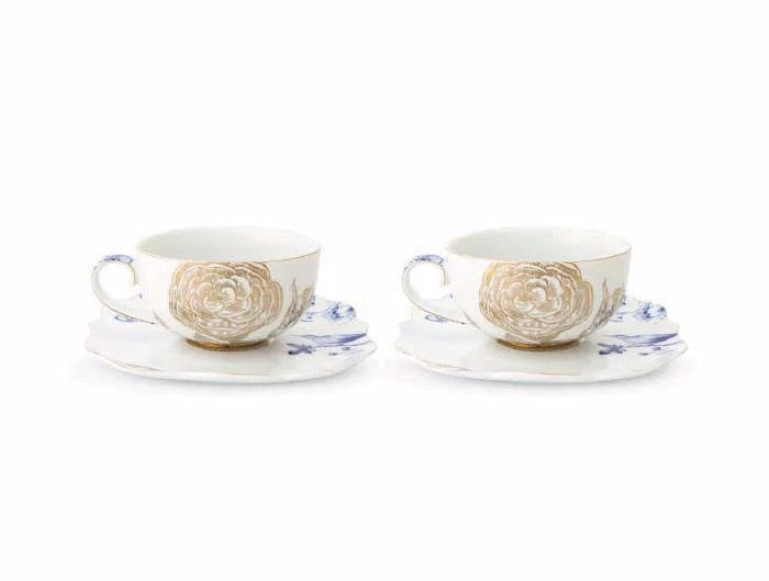 Royal Beyaz 2li Altın Çiçek Desenli Çay / Kahve Fincanı
