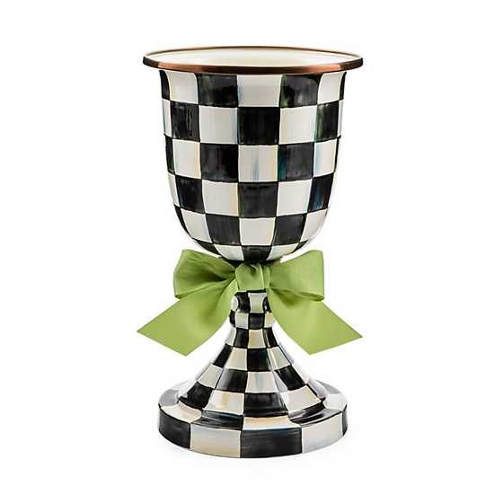 Courtly Check Enamel Pedestal Vase - Green Bow