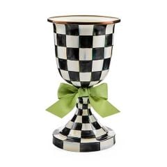 Courtly Check Enamel Pedestal Vase - Green Bow