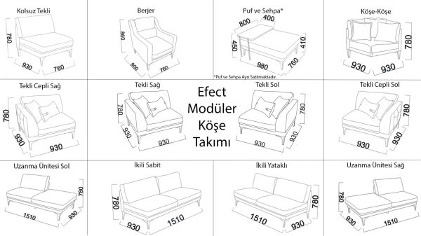 Efect Köşe Takımı Modüler - Krem