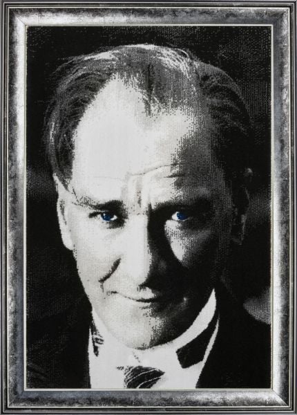 Çerçeveli Atatürk  Portresi Duvar Halısı Antrasit - 50x70