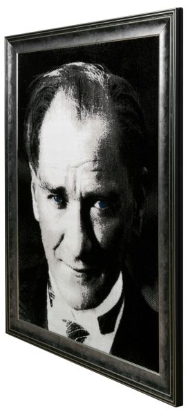 Çerçeveli Atatürk  Portresi Duvar Halısı Antrasit - 50x70