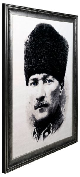 Çerçeveli Atatürk  Portresi Duvar Halısı Gri - 50x70