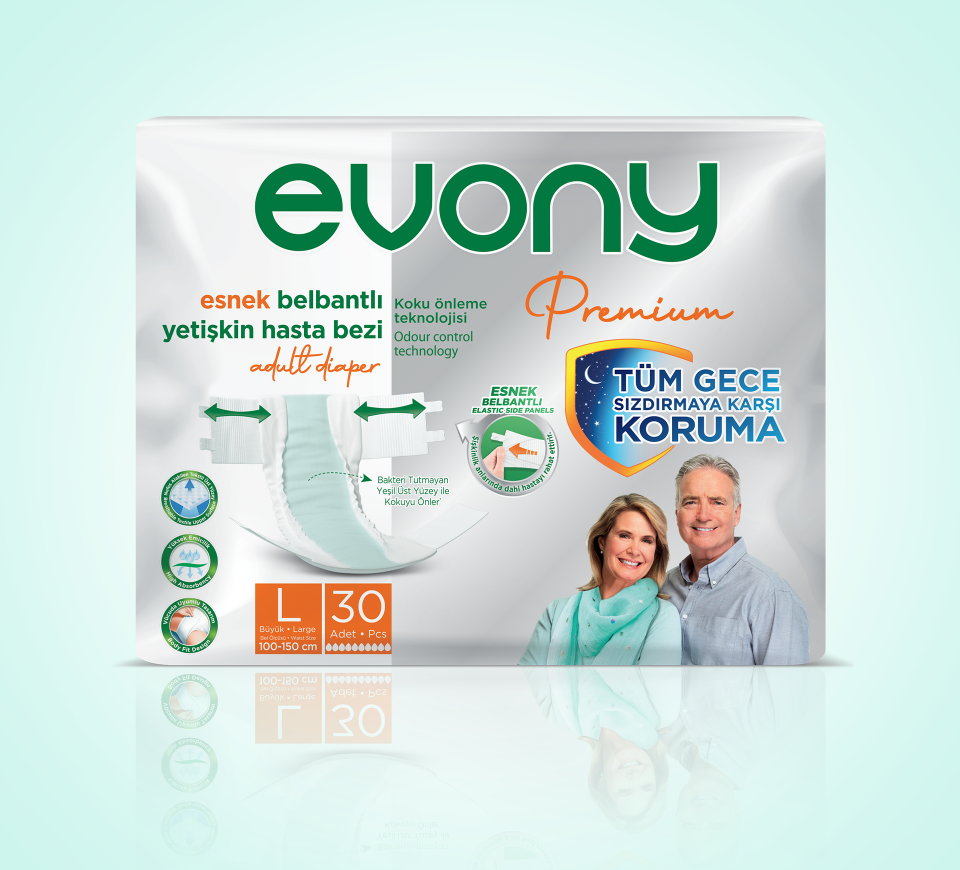 Evony Premium Esnek Belbantlı Yetişkin Hasta Bezi Büyük (L) 60 Adet