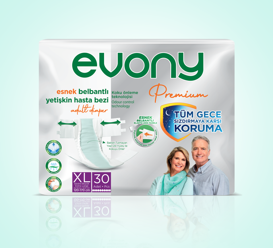 Evony Premium Esnek Belbantlı Yetişkin Hasta Bezi Extra Büyük (XL) 120 Adet
