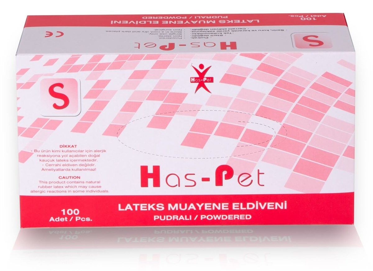 Has-pet Lateks Pudralı Muayene Eldiveni (S) 100lü 12 Kutu