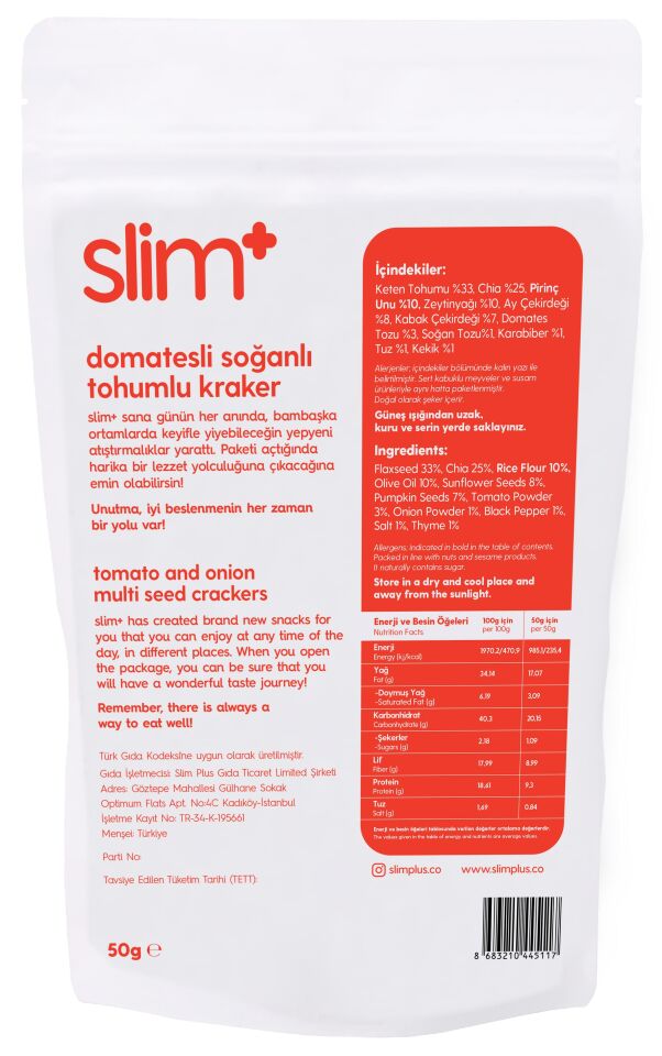 5 Paket Domates Soğanlı Glutensiz Vegan Tohum Kraker Cracks 50gr