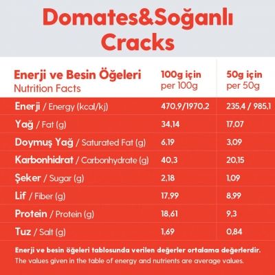 5 Paket Domates Soğanlı Glutensiz Vegan Tohum Kraker Cracks 50gr
