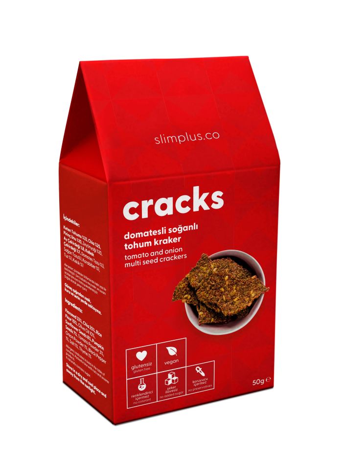 5 Paket Domates Soğanlı Glutensiz Vegan Tohum Kraker Cracks 50gr