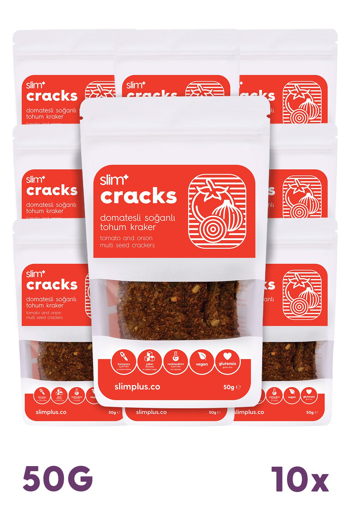10 Paket Domates Soğanlı Glutensiz Vegan Tohum Kraker Cracks 50gr