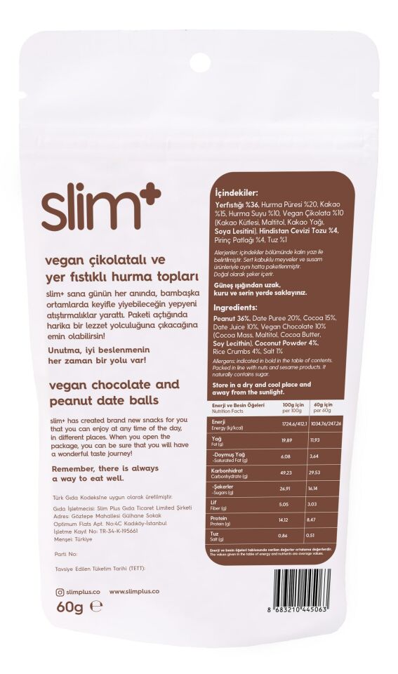 3'lü Paket Glutensiz Vegan Yerfıstıklı Hurma Topları Raw Bites Mix Paket 60gr