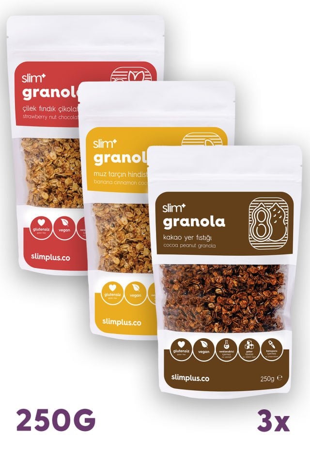 3'lü Paket Glutensiz Vegan İlave Şekersiz Granola Mix 250 gr