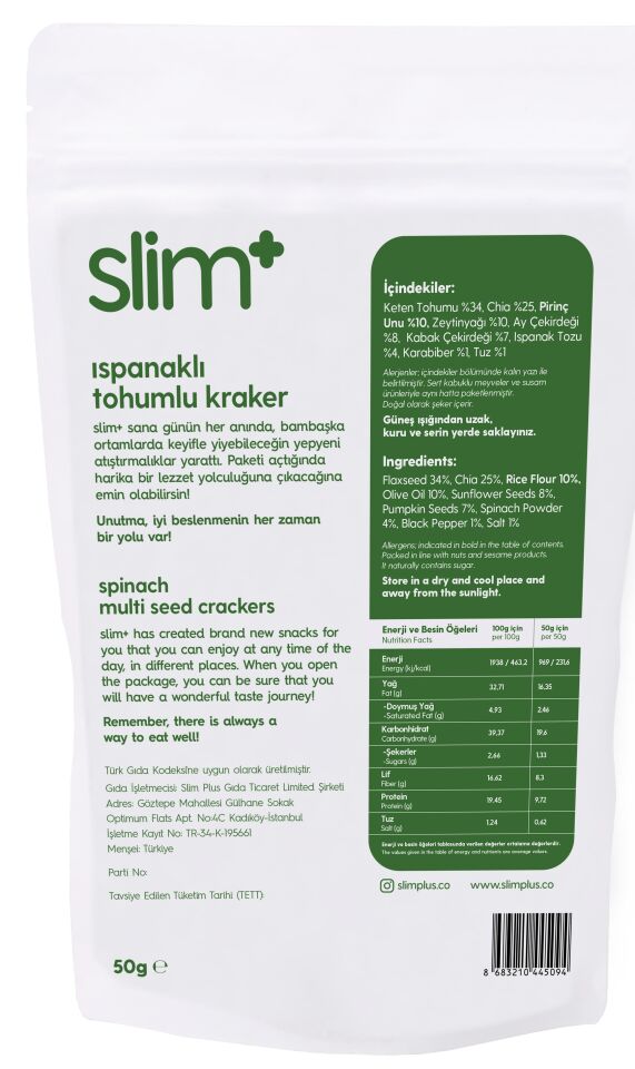 3 Paket Ispanaklı Glutensiz Vegan Tohum Kraker Cracks 50gr