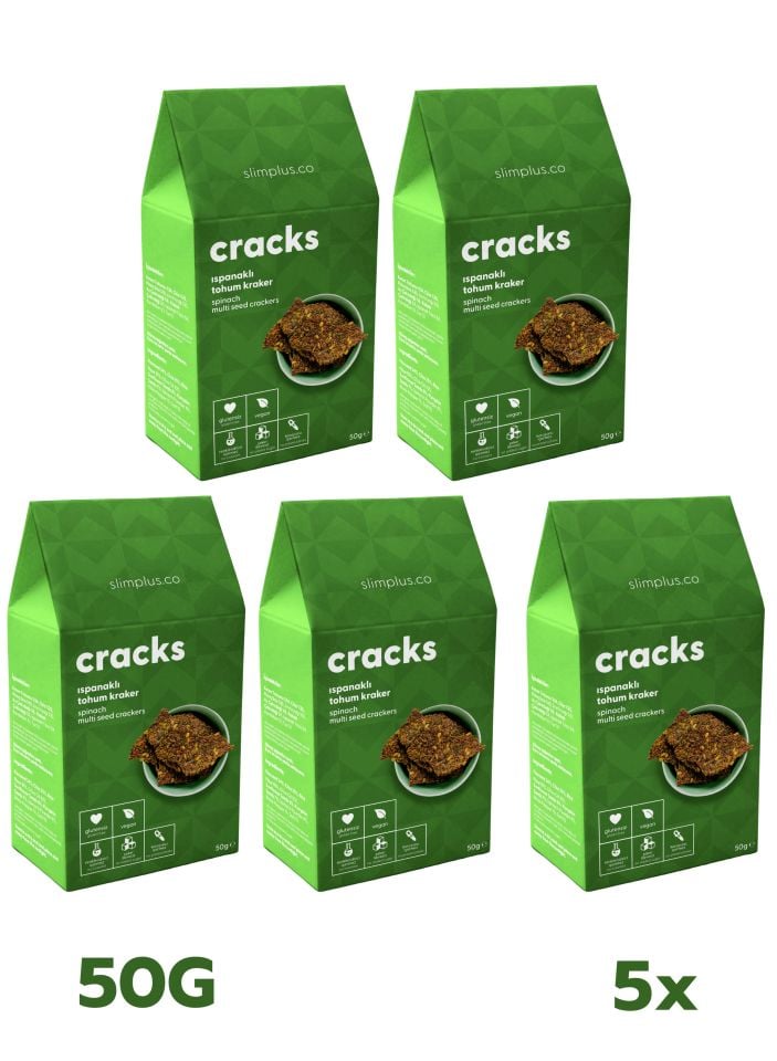 5 Paket Ispanaklı Glutensiz Vegan Tohum Kraker Cracks 50gr