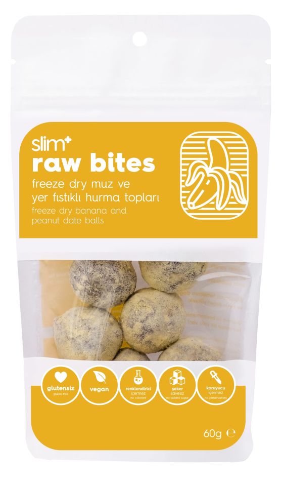 10 Paket Freeze Dry Muz Kaplı Glutensiz Vegan Yerfıstıklı Hurma Topları Raw Bites 60gr