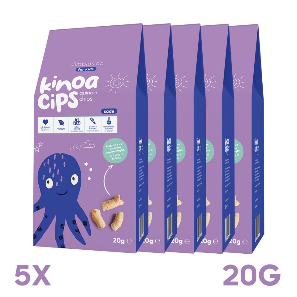 5 Paket 20G Sade Kinoa Cipsi for Kids Glutensiz Vegan Yağsız Cips Çocuklara Özel Ambalaj Bebek Ahtapot