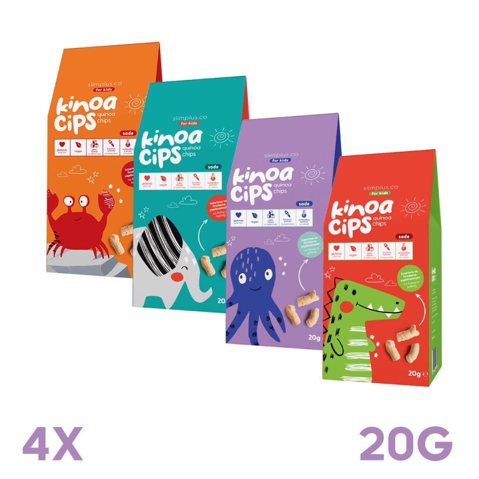 4 Paket 20G Sade Kinoa Cipsi for Kids Glutensiz Vegan Yağsız Cips Çocuklara Özel Ambalaj Karışık Ambalajlar