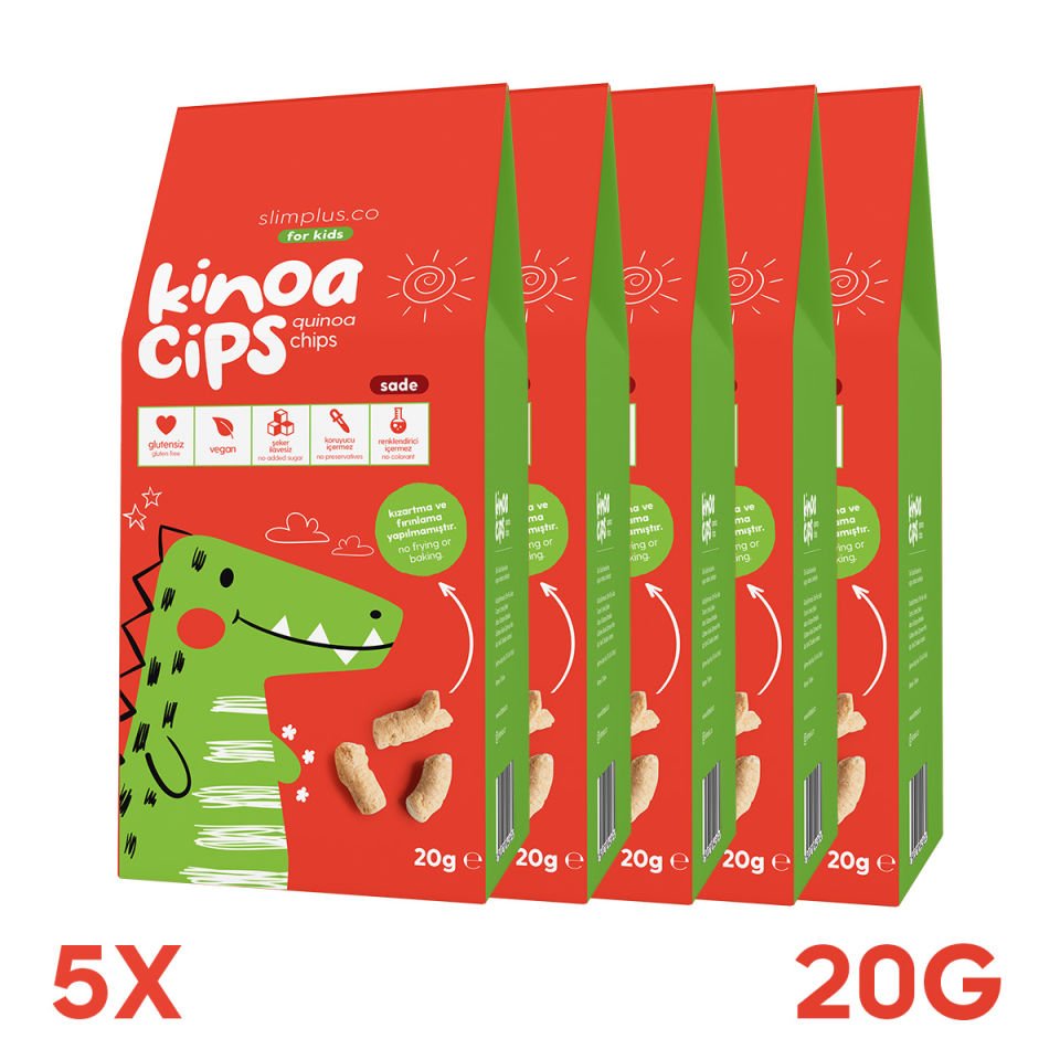 5 Paket 20G Sade Kinoa Cipsi for Kids Glutensiz Vegan Yağsız Cips Çocuklara Özel Ambalaj Sevimli Dinozor
