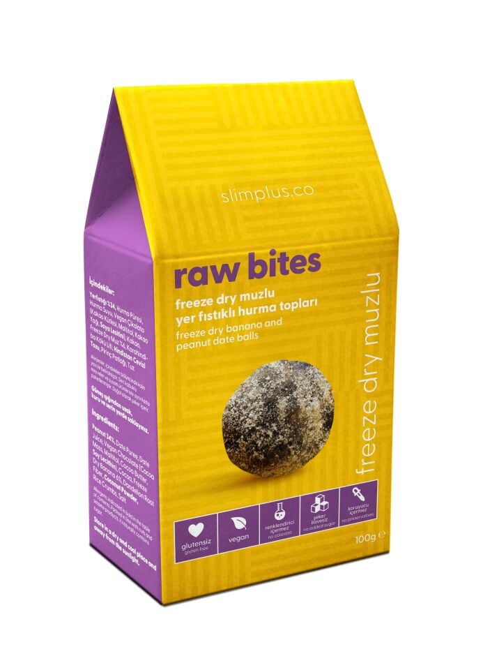 2 Paket Freeze Dry Muz Kaplı Glutensiz Vegan Yerfıstıklı Hurma Topları Raw Bites 100G