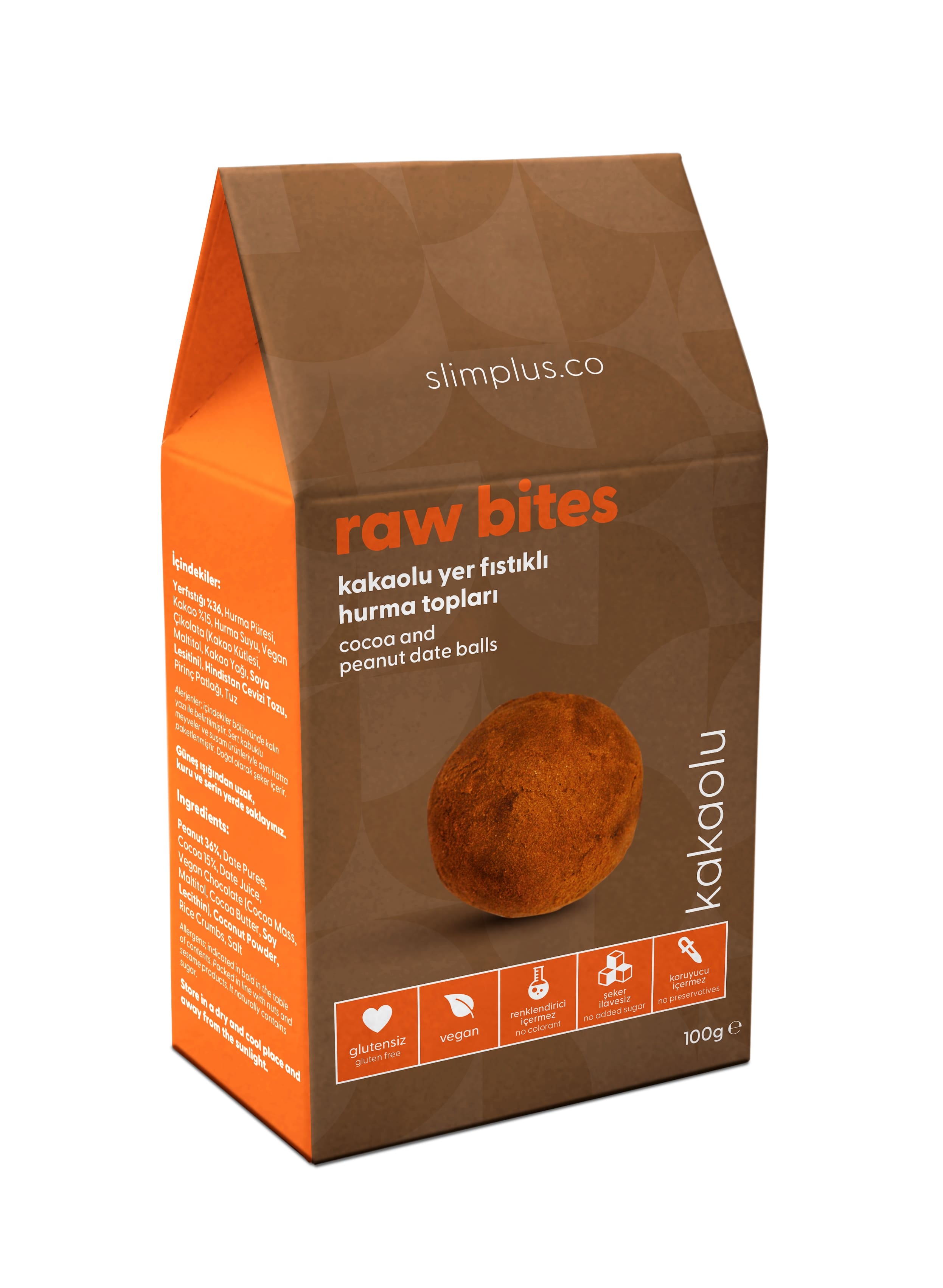 2 Paket Kakao Kaplı Glutensiz Vegan Yerfıstıklı Hurma Topları Raw Bites 100G