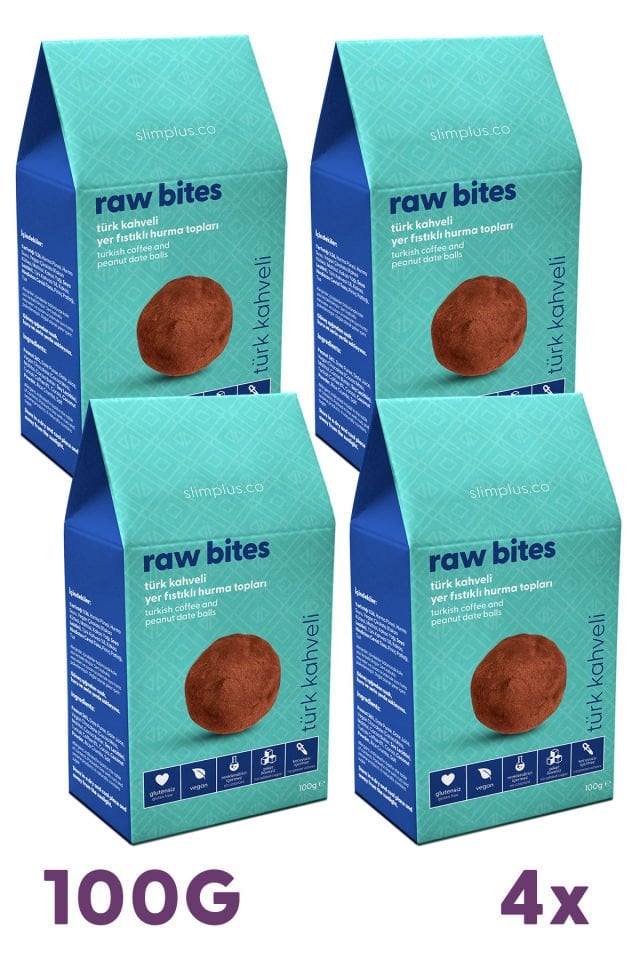 4 Paket Türk Kahveli Glutensiz Vegan Yerfıstıklı Hurma Topları Raw Bites 100G