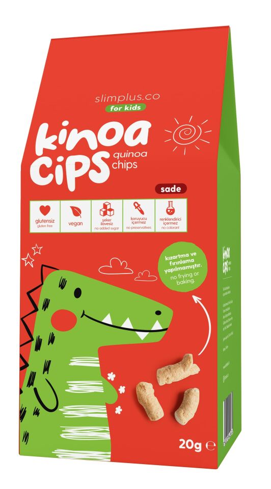 2 Paket 20G Sade Kinoa Cipsi for Kids Glutensiz Vegan Yağsız Cips Çocuklara Özel Ambalaj Sevimli Dinozor