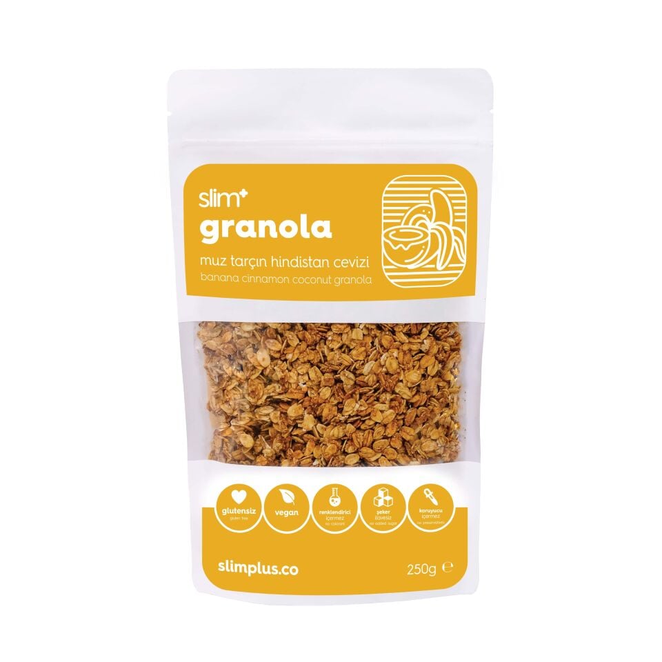 2 Paket Muz Tarçın Hindistan Cevizi Glutensiz İlave Şekersiz Vegan Granola 250gr
