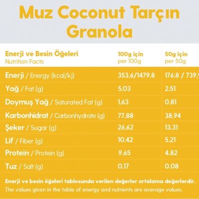 2 Paket Muz Tarçın Hindistan Cevizi Glutensiz İlave Şekersiz Vegan Granola 250gr