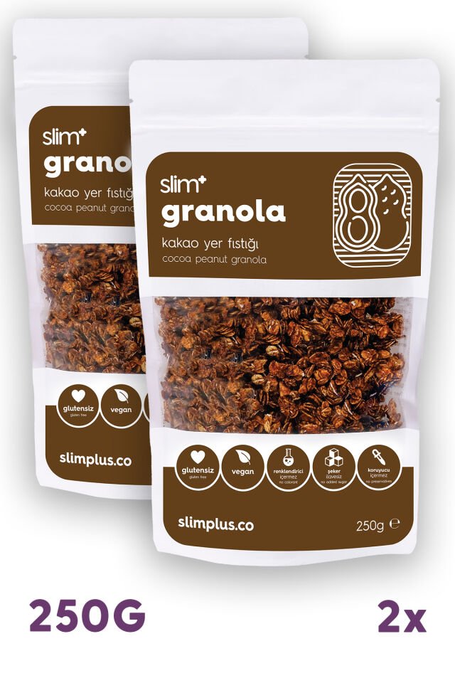 2 Paket Kakao Yer Fıstığı Glutensiz İlave Şekersiz Vegan Granola 250gr