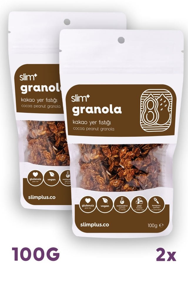 2 Paket Kakao Yer Fıstığı Glutensiz İlave Şekersiz Vegan Granola 100gr