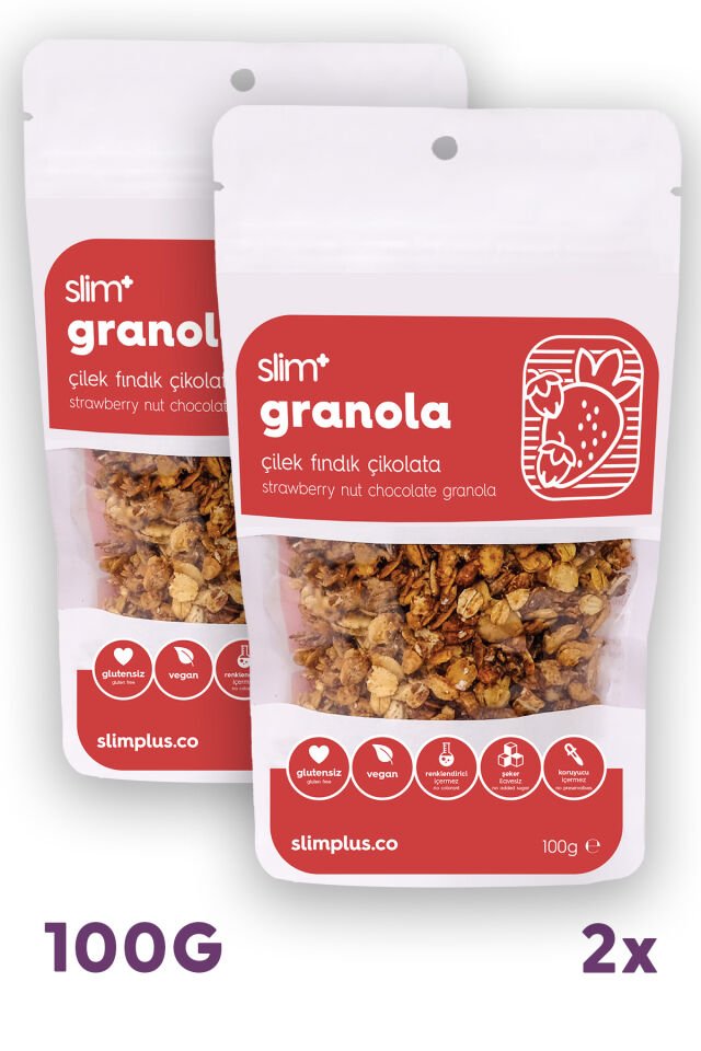 2 Paket Çikolata Çilek Fındık Glutensiz İlave Şekersiz Vegan Granola 100gr