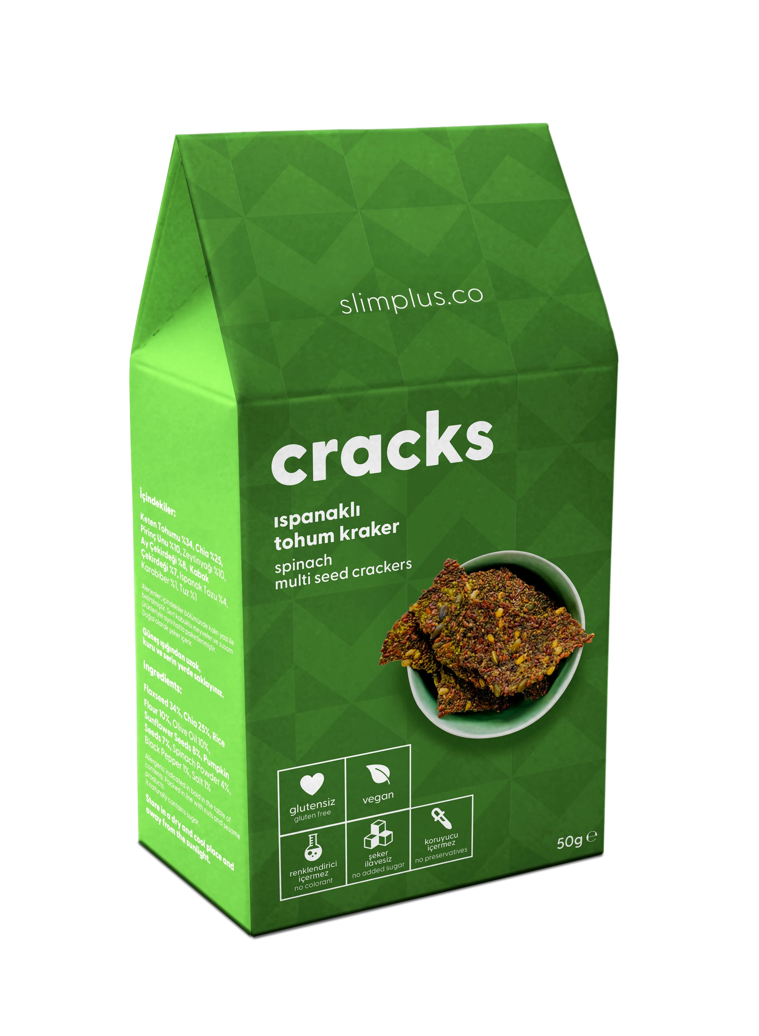 Ispanaklı Glutensiz Vegan Tohum Kraker Cracks 50gr