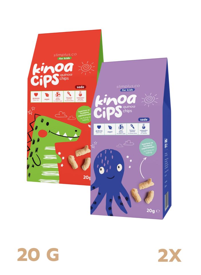 2 Paket 20 GR. Sade Kinoa Cips For Kids Sevimli Dinozor ve Bebek Ahtapot