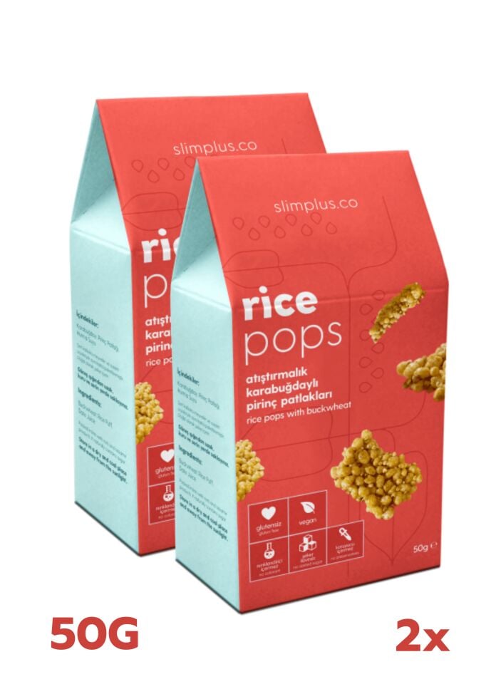 2 Paket Glutensiz Vegan Rice Pops Atıştırmalık Karabuğdaylı Pirinç Patlakları 50G