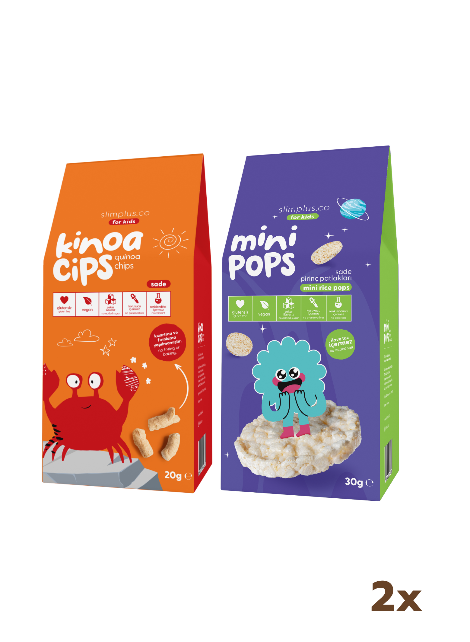 20G Sade Kinoa Cipsi for Kids Neşeli Yengeç ve 30G Mini Pops Pirinç Patlakları