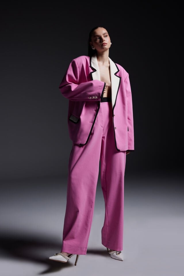 Pink Jacket With White Collardress