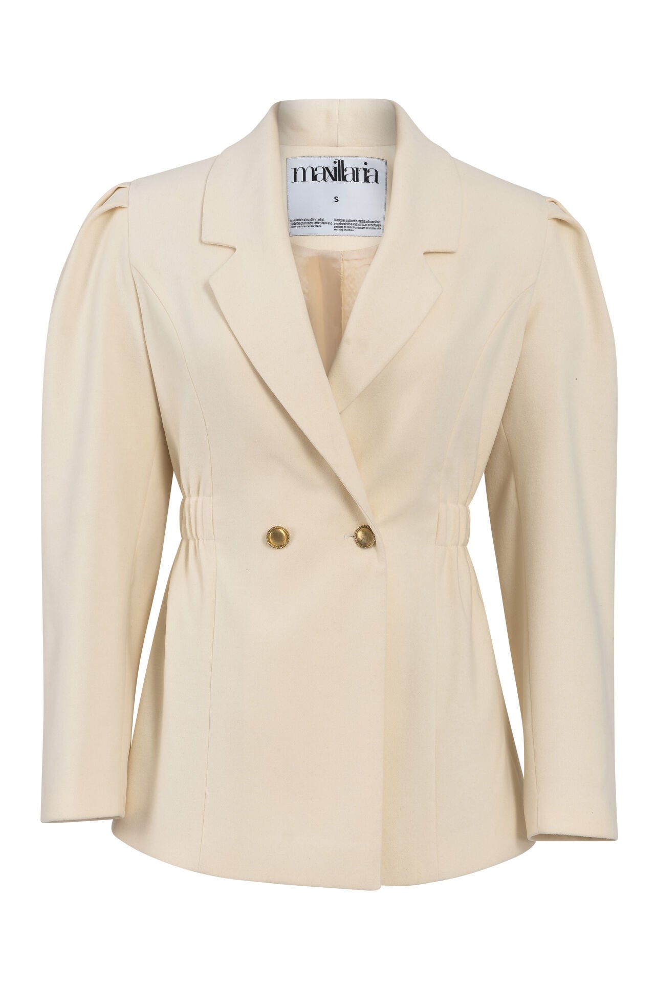 Cream Jacket with wide-shoulder detail, cotton cashmere