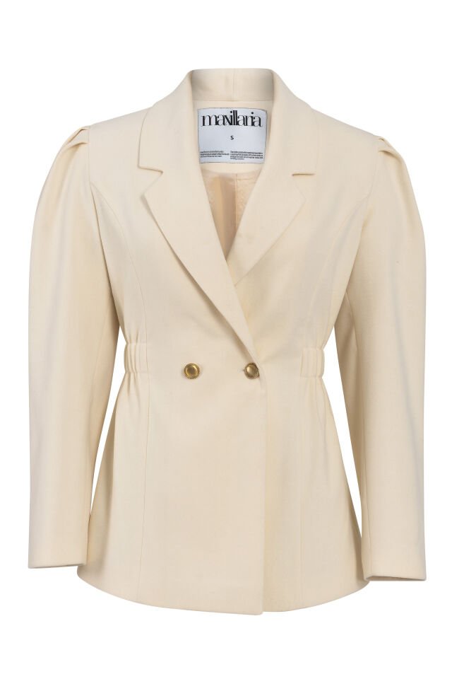 Cream Jacket with wide-shoulder detail, cotton cashmere
