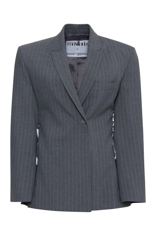 Gray Striped Pant with , white rope detail